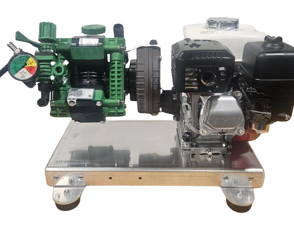 Complete gas engine and pump power unit mounted on a skid